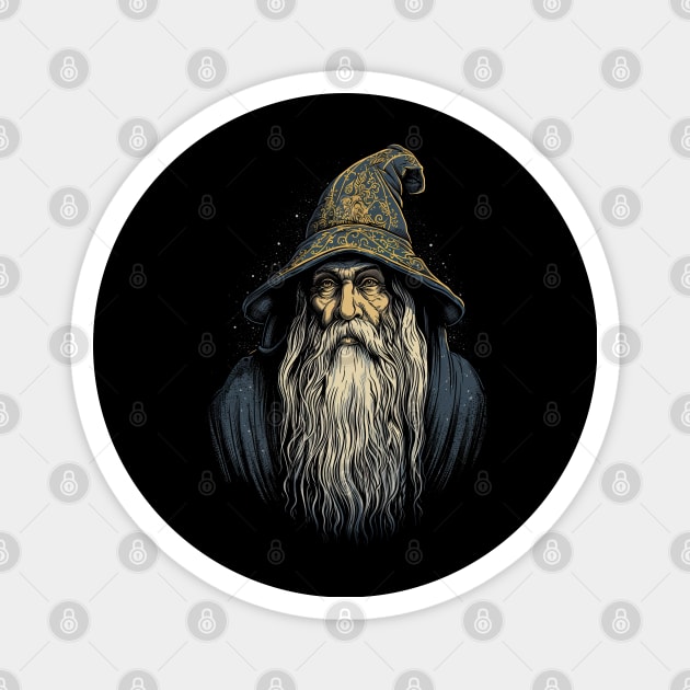 Retro Dark Wizard Vintage Fantasy illustration Magnet by AltrusianGrace